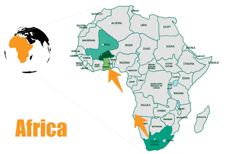 African gold mining traditionally is dominated by South Africa and has shifted its focus to countries such as Ghana, Mali, and Burkina Faso. 