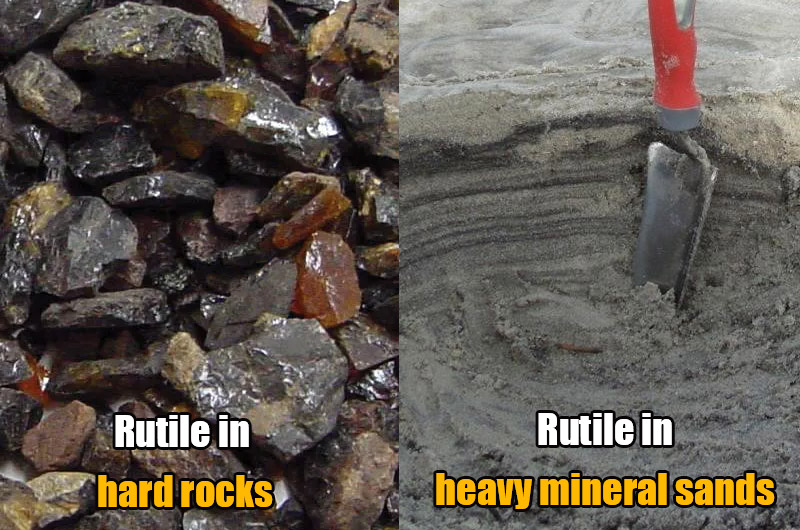 Rutile in hard rocks and heavy mineral sands