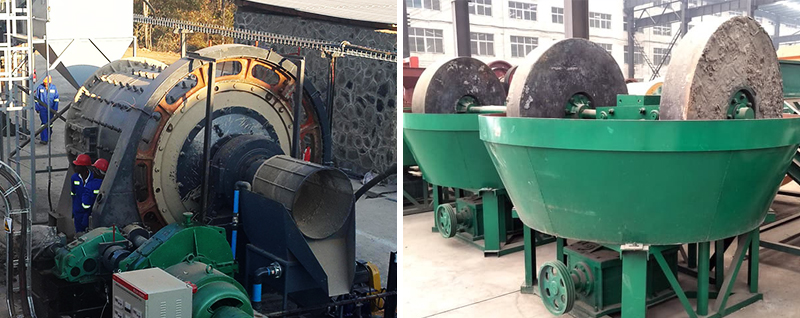 Ball mills and wet pan mills for grinding oxidized gold ores