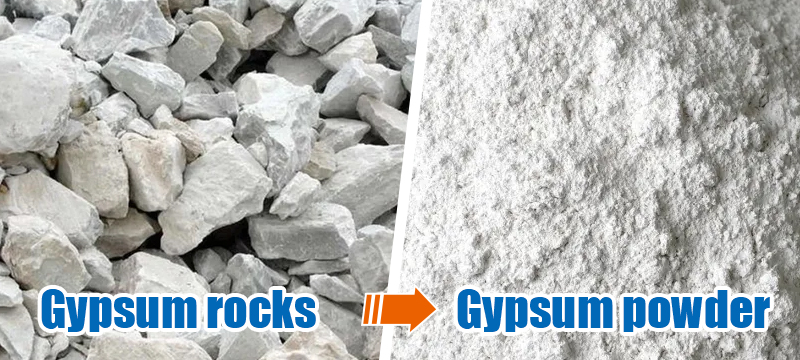 Gypsum rock is crushed and ground into gypsum powder