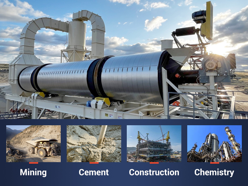 The rotary dryers are popular in the mining, cement, construction, metallurgy, chemistry, and other industries. 